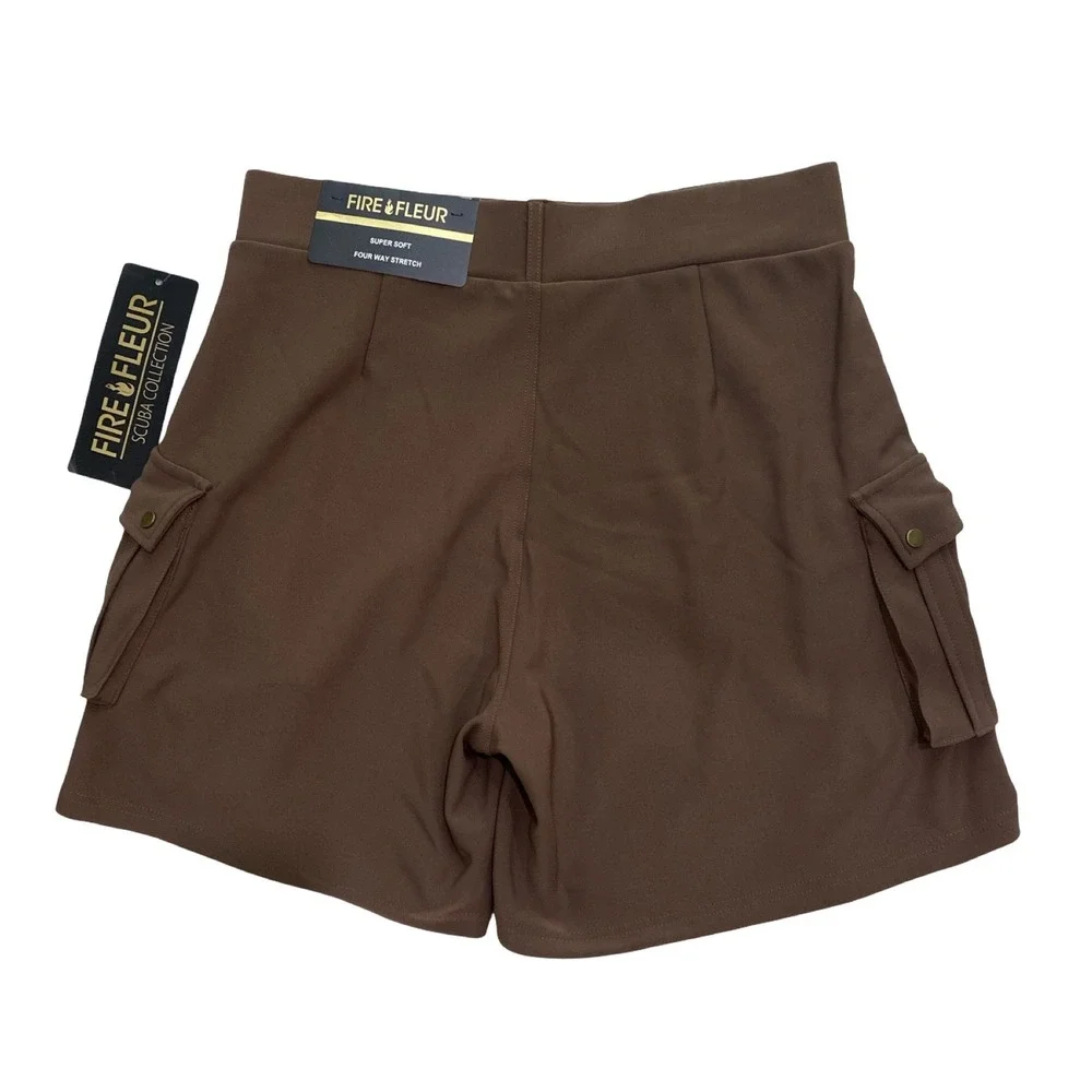 NWT Brown Cargo Sculpting Shorts Women's 1X pull on Shaping Stretch 7